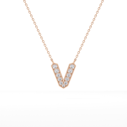 0.178 TCW Round Lab Grown Diamond V Initial Pendant Necklace
