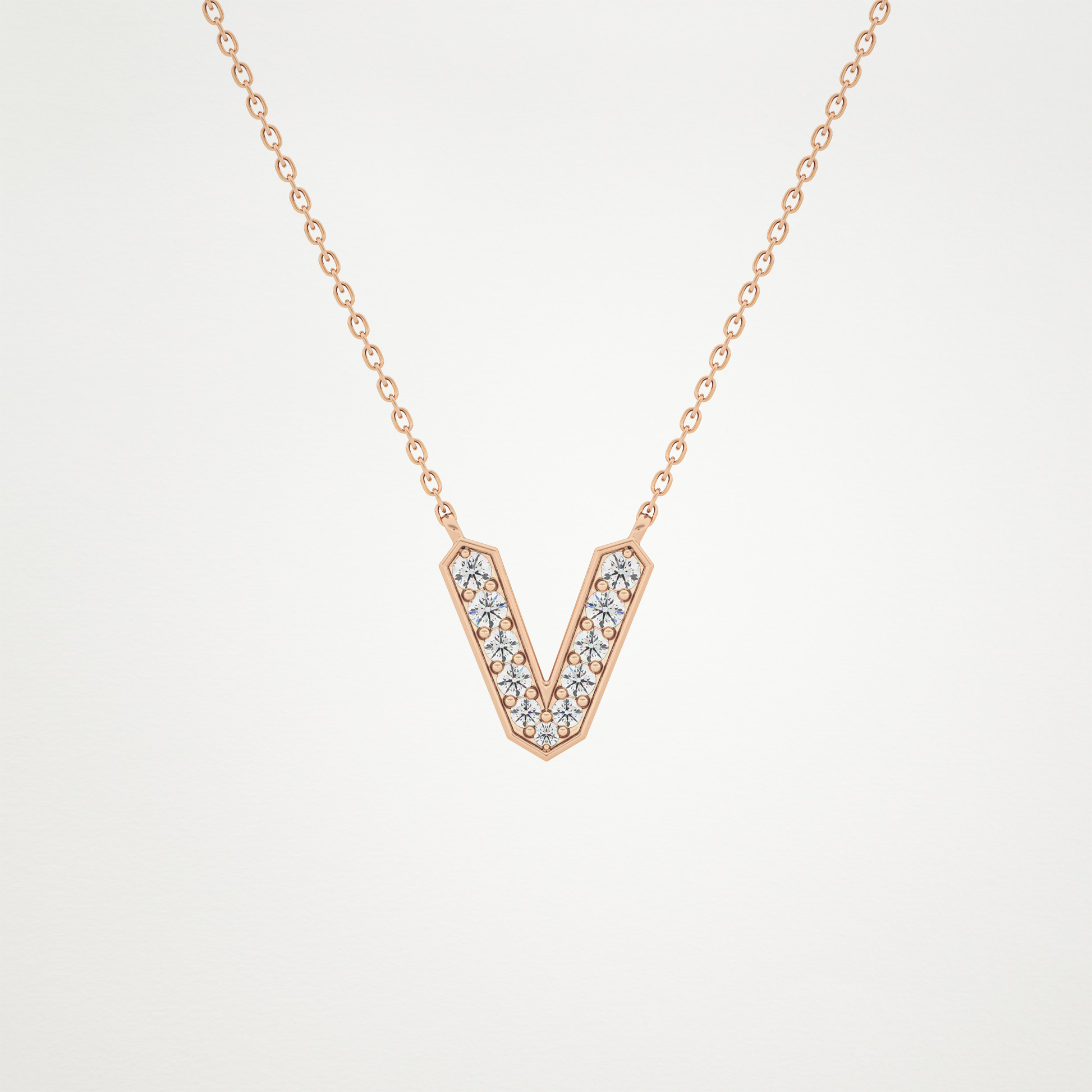 0.178 TCW Round Lab Grown Diamond V Initial Pendant Necklace