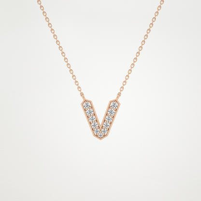 0.178 TCW Round Lab Grown Diamond V Initial Pendant Necklace