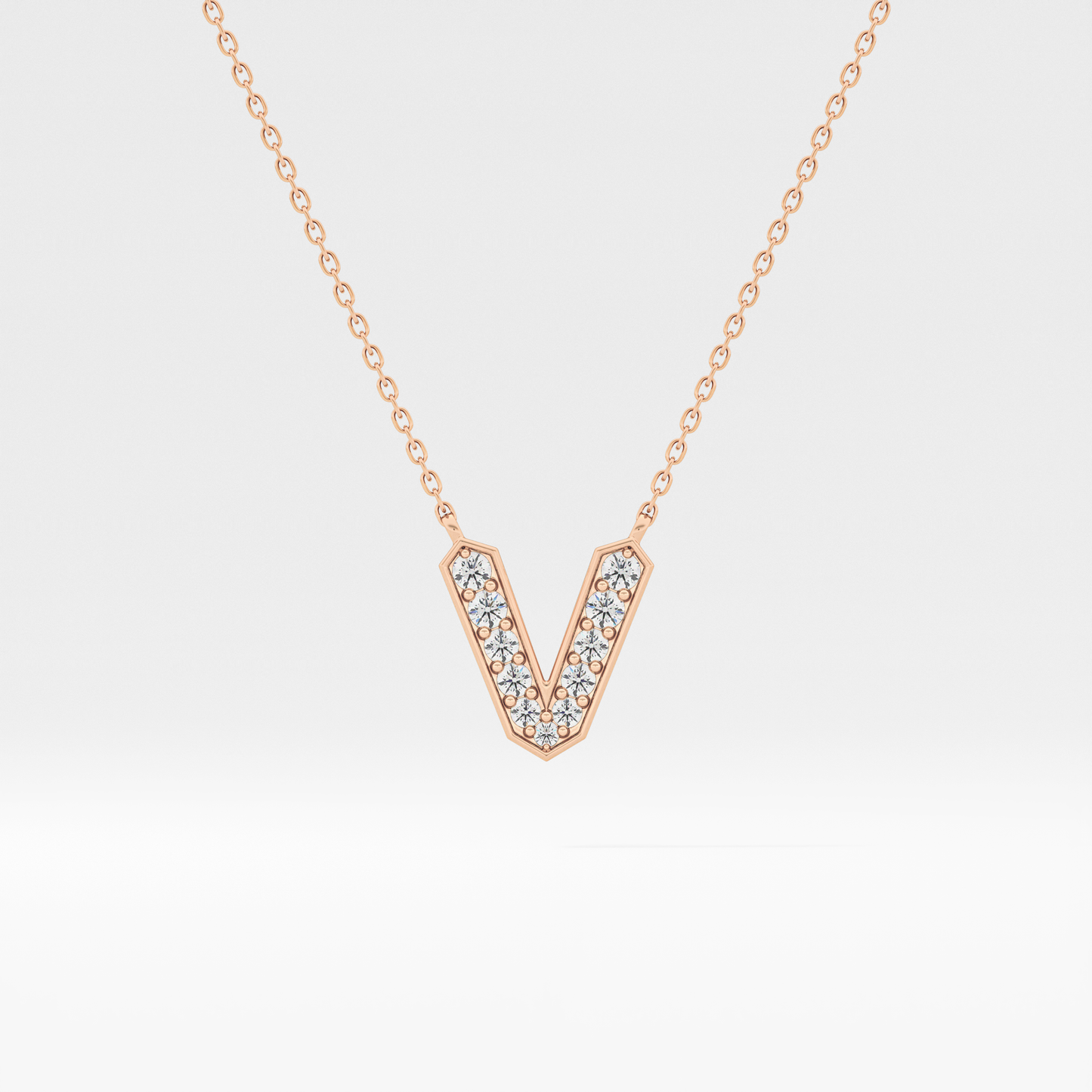 0.178 TCW Round Lab Grown Diamond V Initial Pendant Necklace