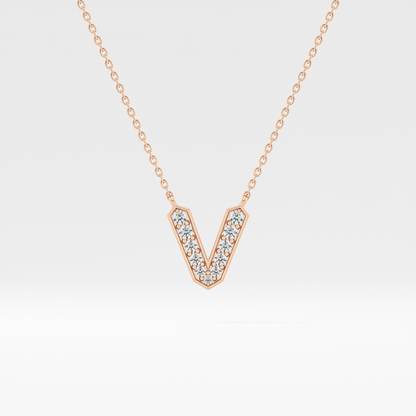 0.178 TCW Round Lab Grown Diamond V Initial Pendant Necklace