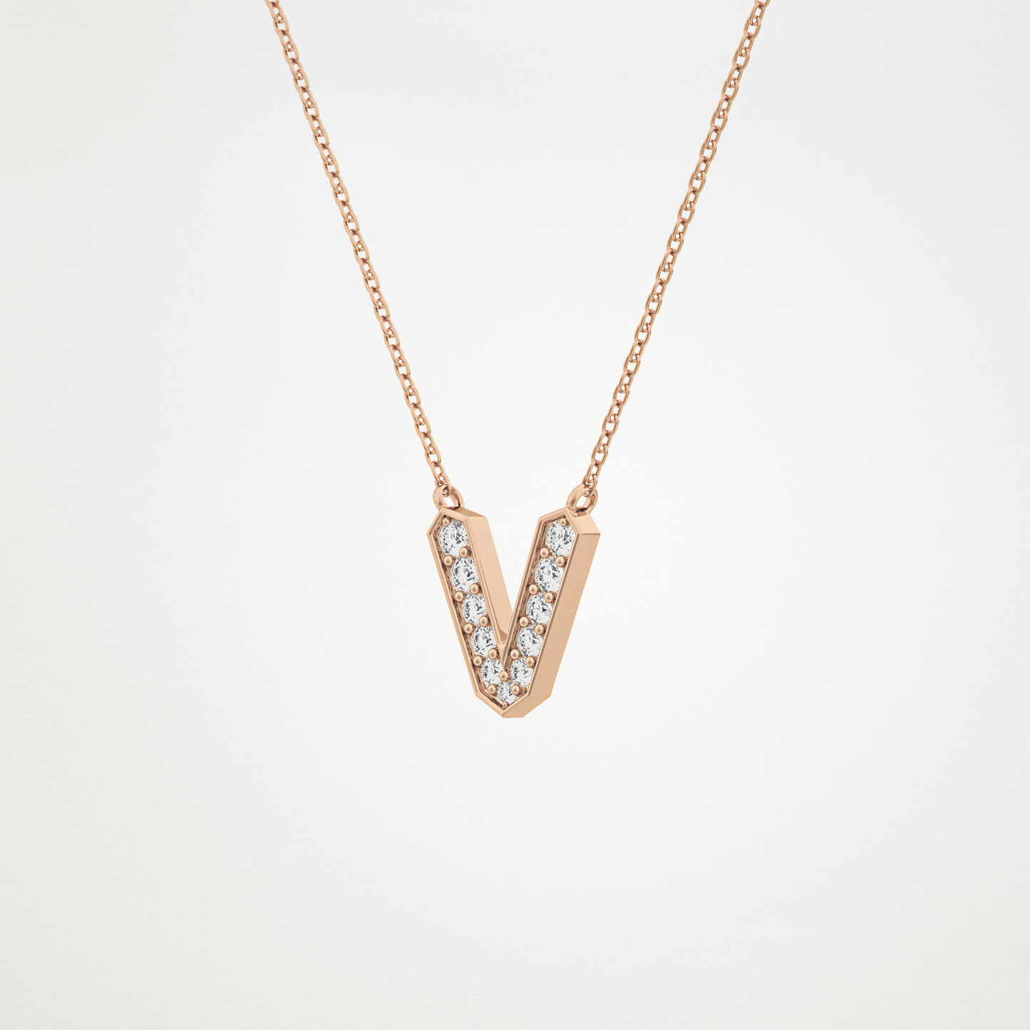 0.178 TCW Round Lab Grown Diamond V Initial Pendant Necklace