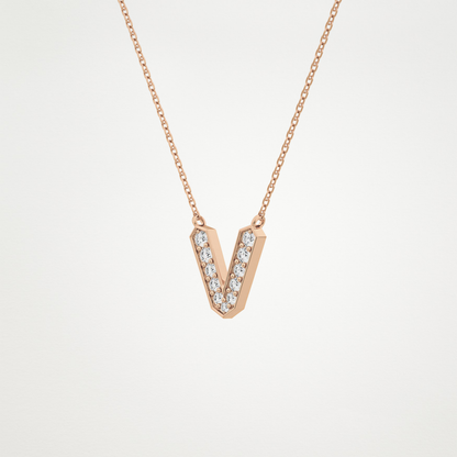 0.178 TCW Round Lab Grown Diamond V Initial Pendant Necklace
