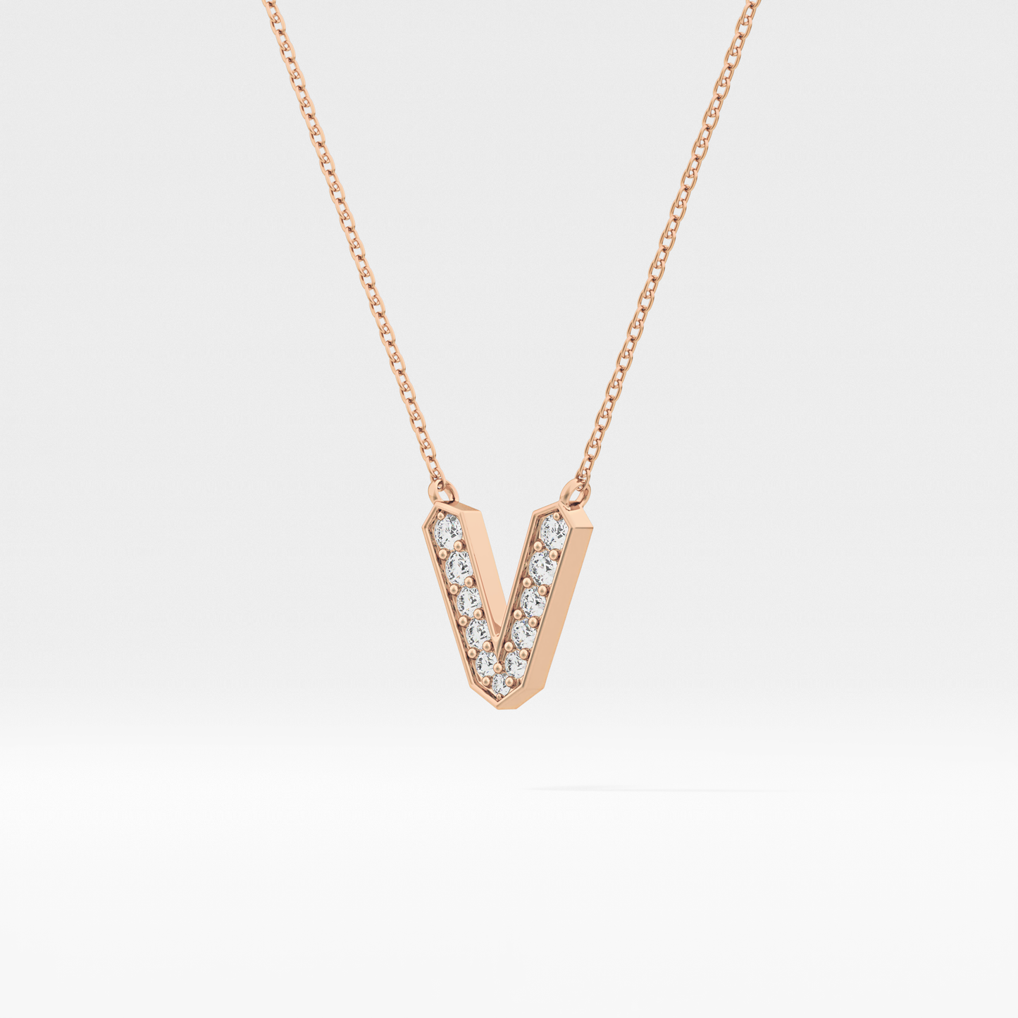 0.178 TCW Round Lab Grown Diamond V Initial Pendant Necklace