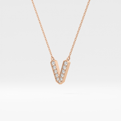0.178 TCW Round Lab Grown Diamond V Initial Pendant Necklace