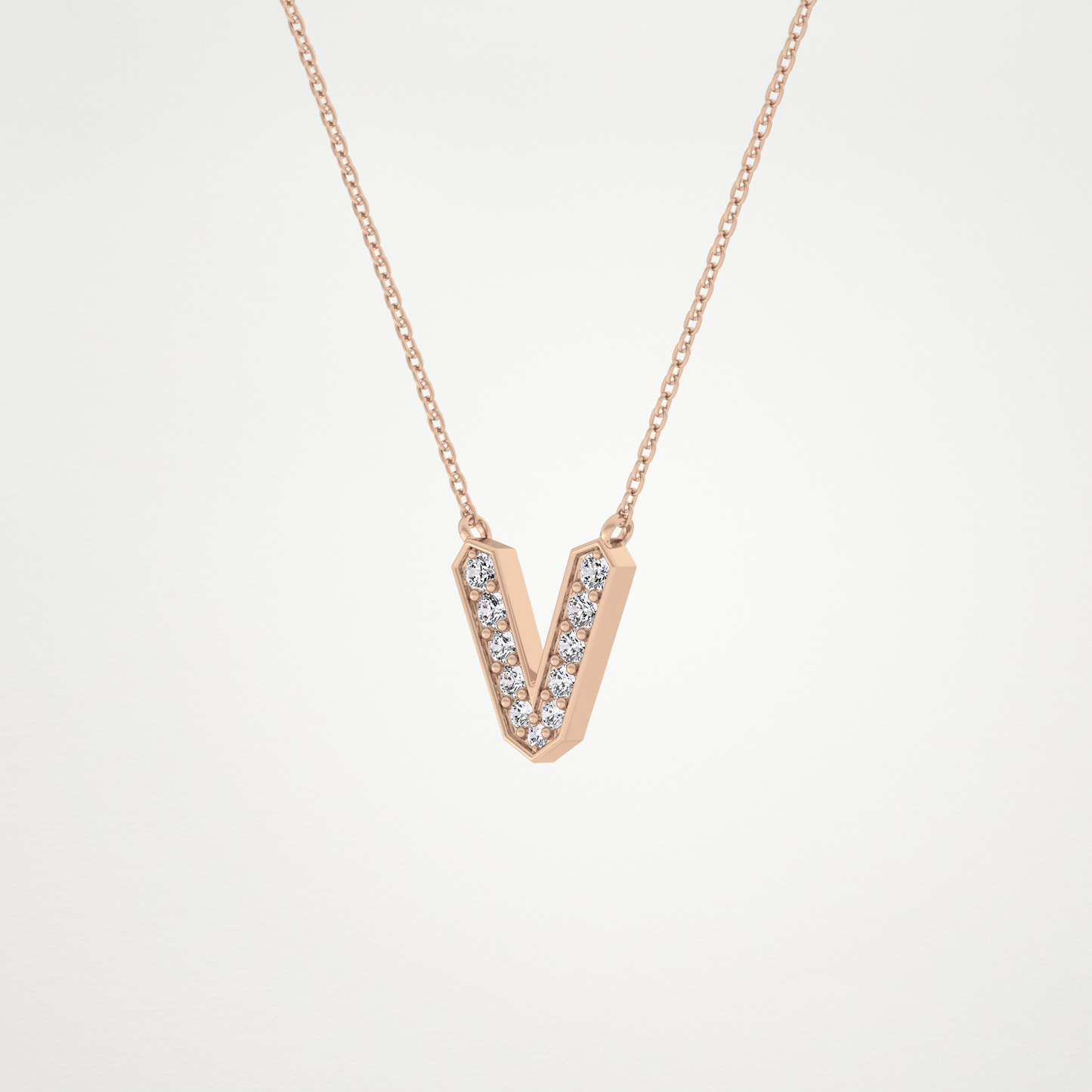 0.178 TCW Round Lab Grown Diamond V Initial Pendant Necklace