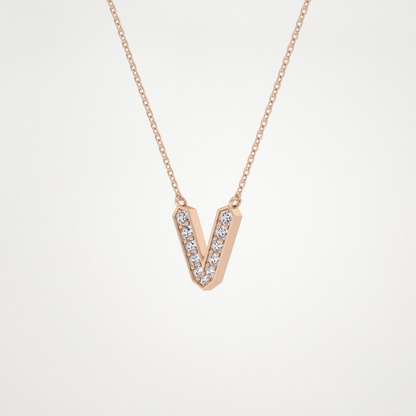0.178 TCW Round Lab Grown Diamond V Initial Pendant Necklace