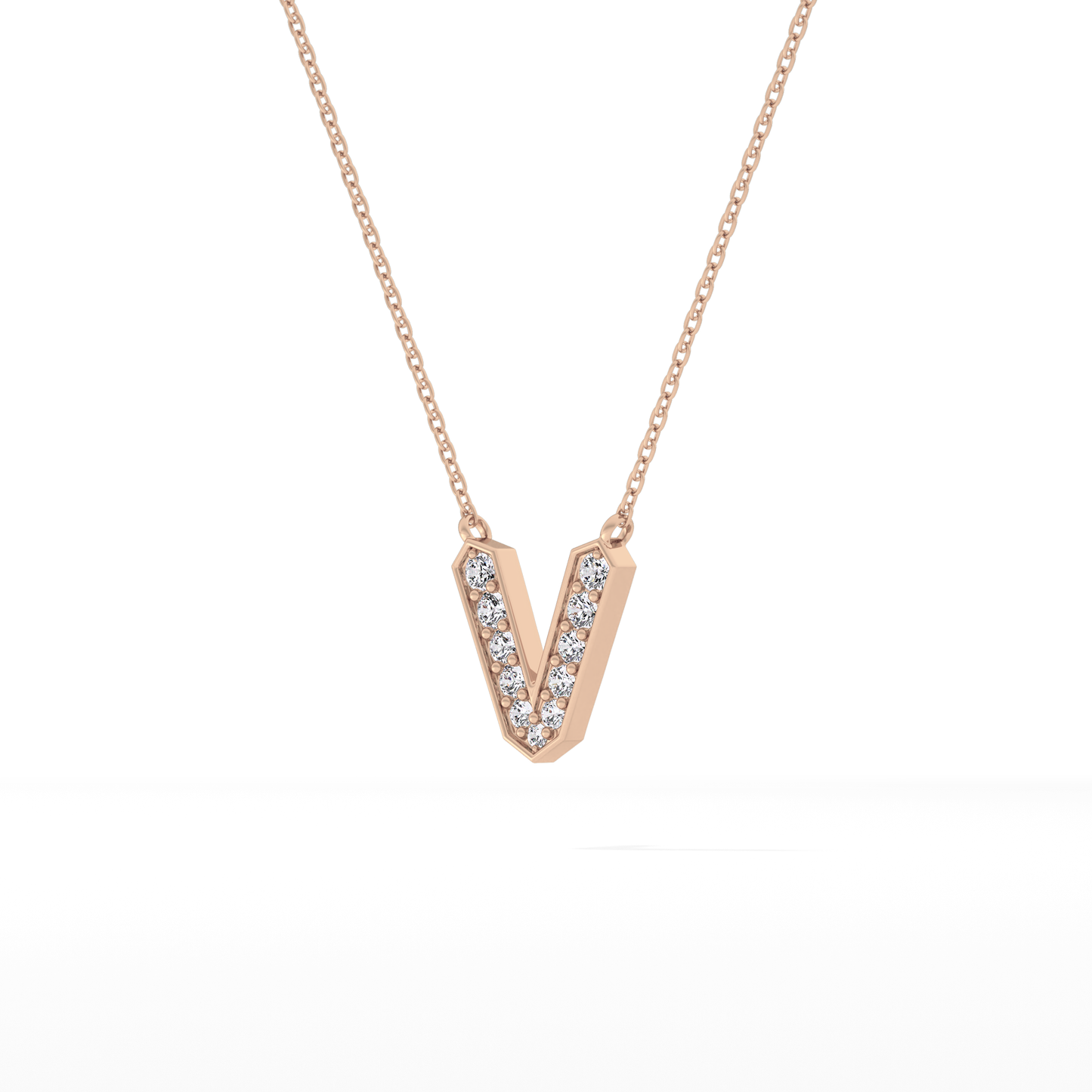 0.178 TCW Round Lab Grown Diamond V Initial Pendant Necklace