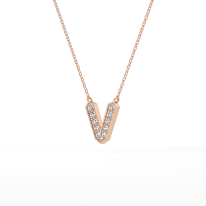 0.178 TCW Round Lab Grown Diamond V Initial Pendant Necklace