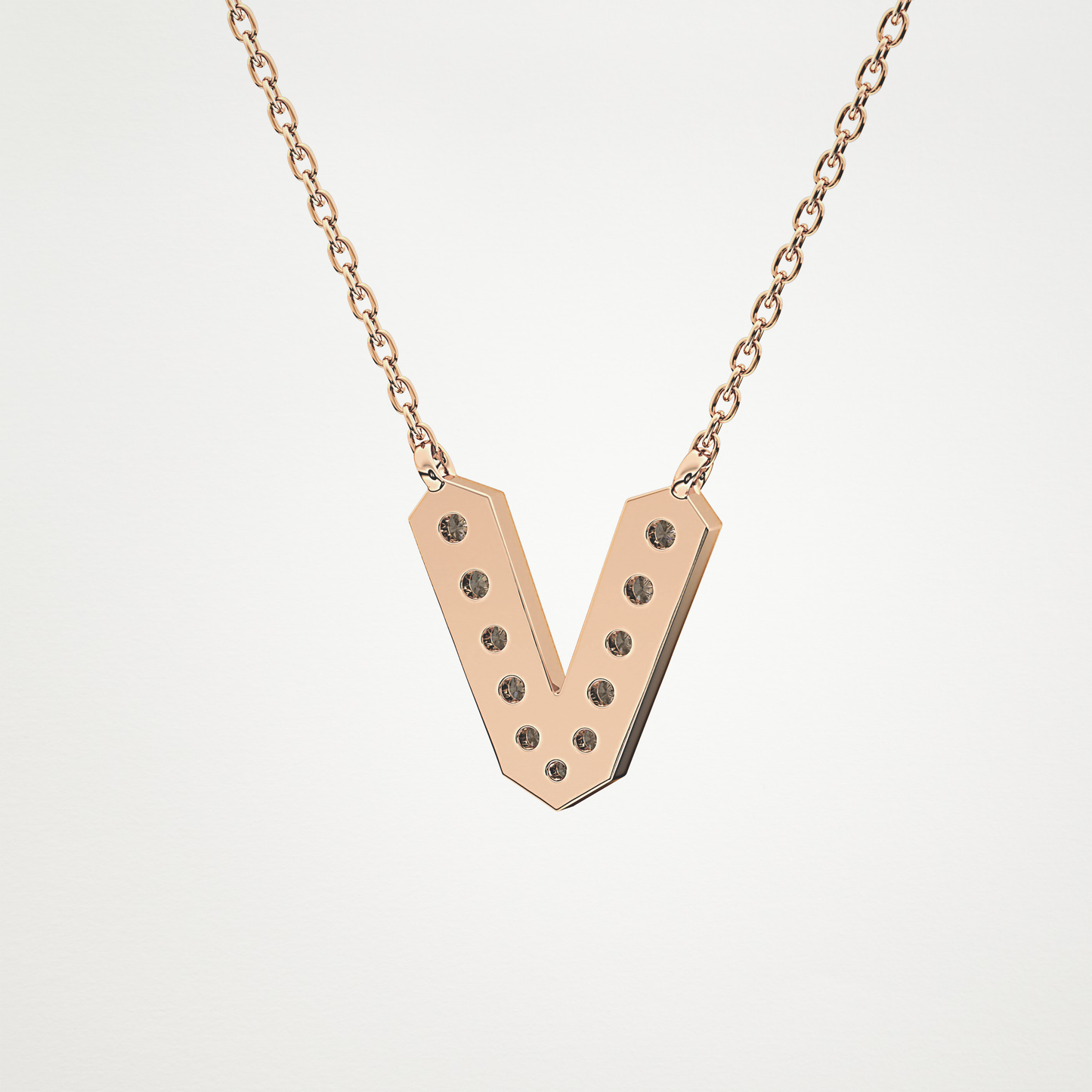 0.178 TCW Round Lab Grown Diamond V Initial Pendant Necklace