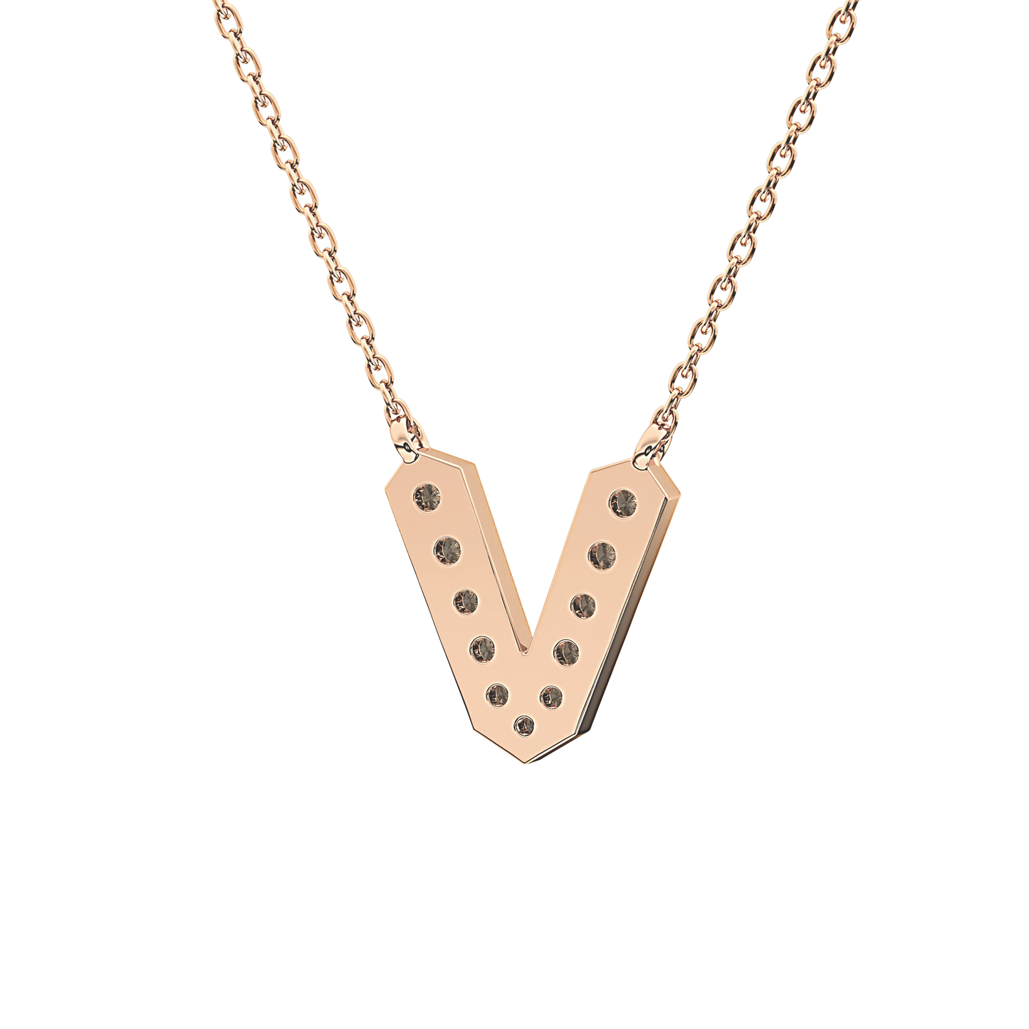 0.178 TCW Round Lab Grown Diamond V Initial Pendant Necklace