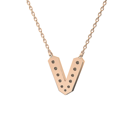 0.178 TCW Round Lab Grown Diamond V Initial Pendant Necklace