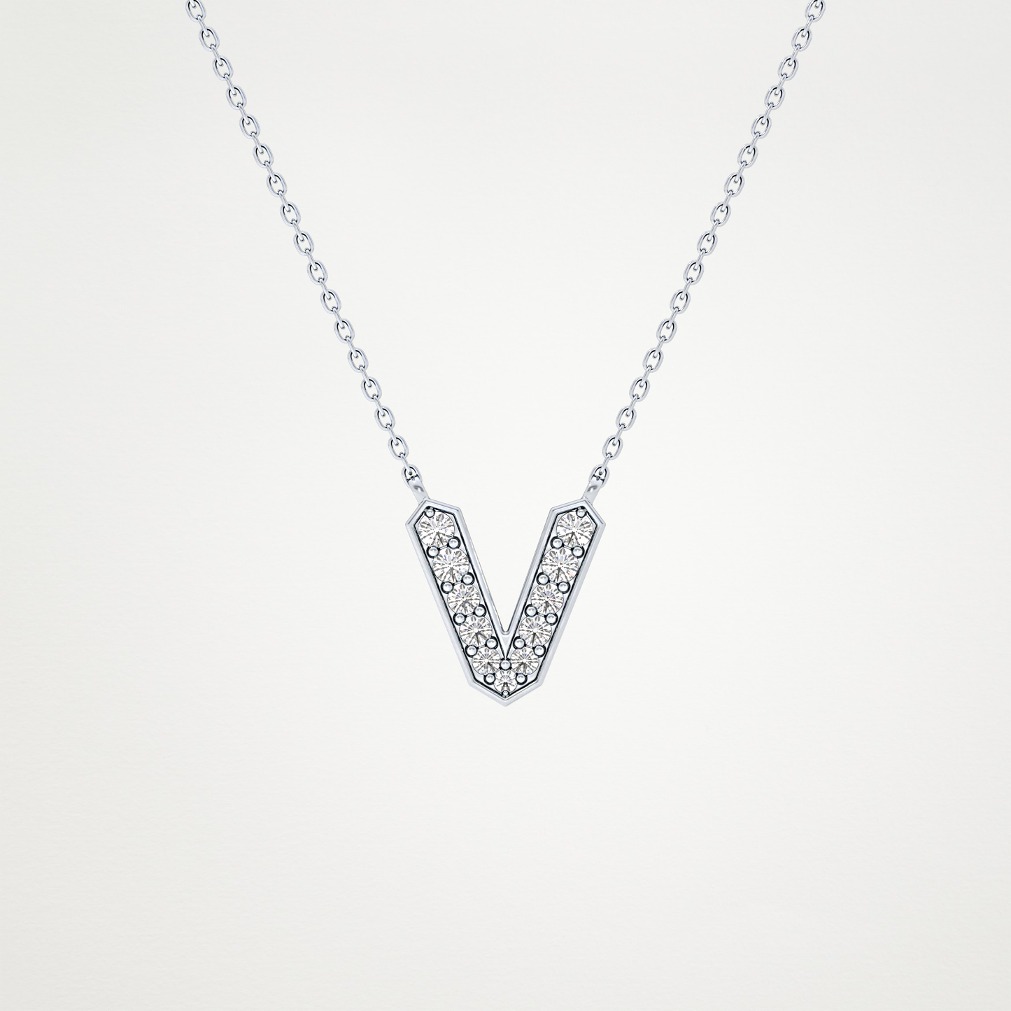 0.178 TCW Round Lab Grown Diamond V Initial Pendant Necklace