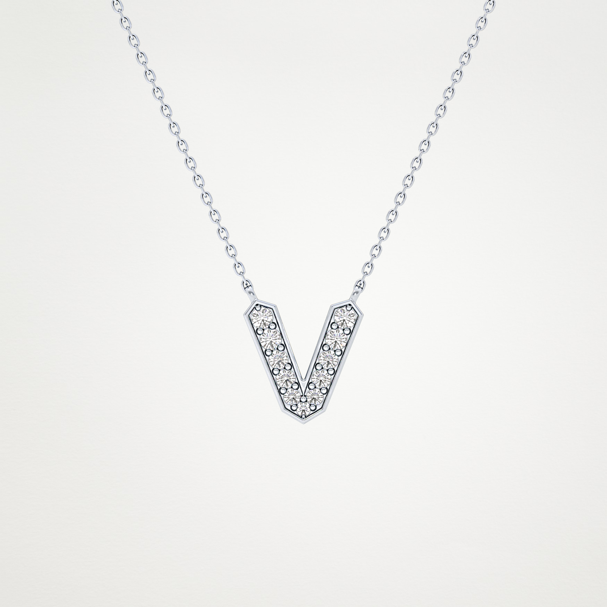 0.178 TCW Round Lab Grown Diamond V Initial Pendant Necklace