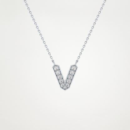 0.178 TCW Round Lab Grown Diamond V Initial Pendant Necklace