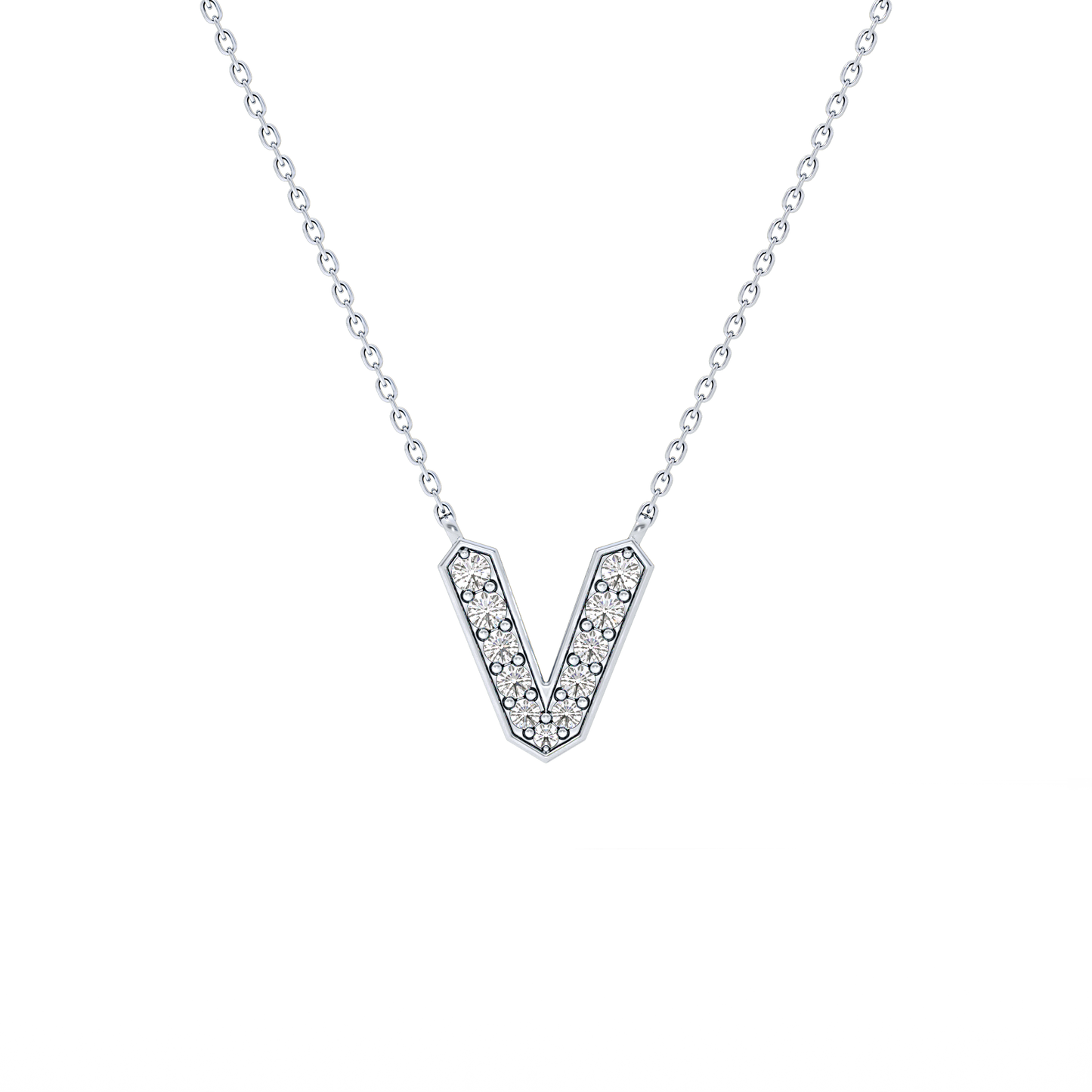 0.178 TCW Round Lab Grown Diamond V Initial Pendant Necklace