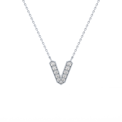0.178 TCW Round Lab Grown Diamond V Initial Pendant Necklace