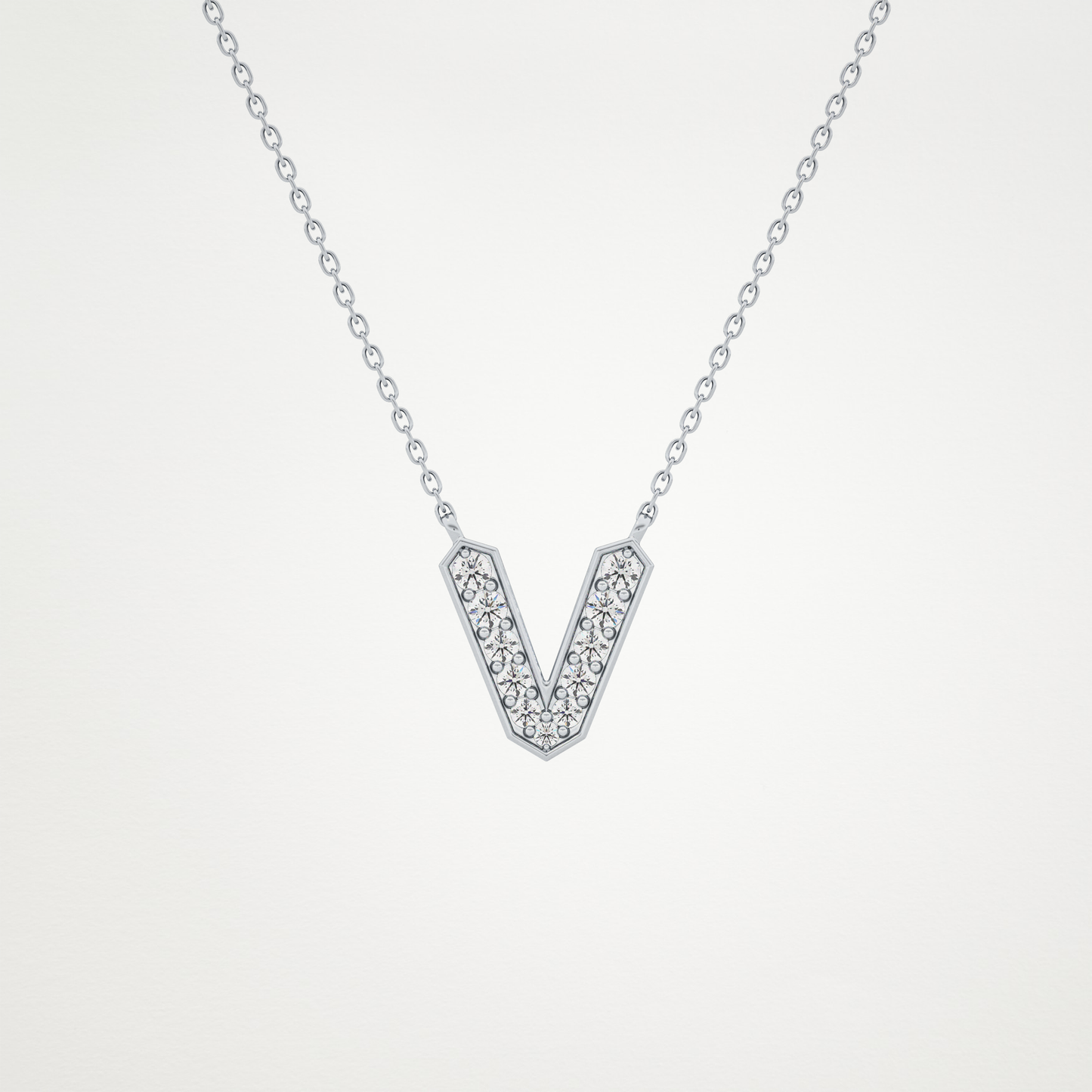 0.178 TCW Round Lab Grown Diamond V Initial Pendant Necklace