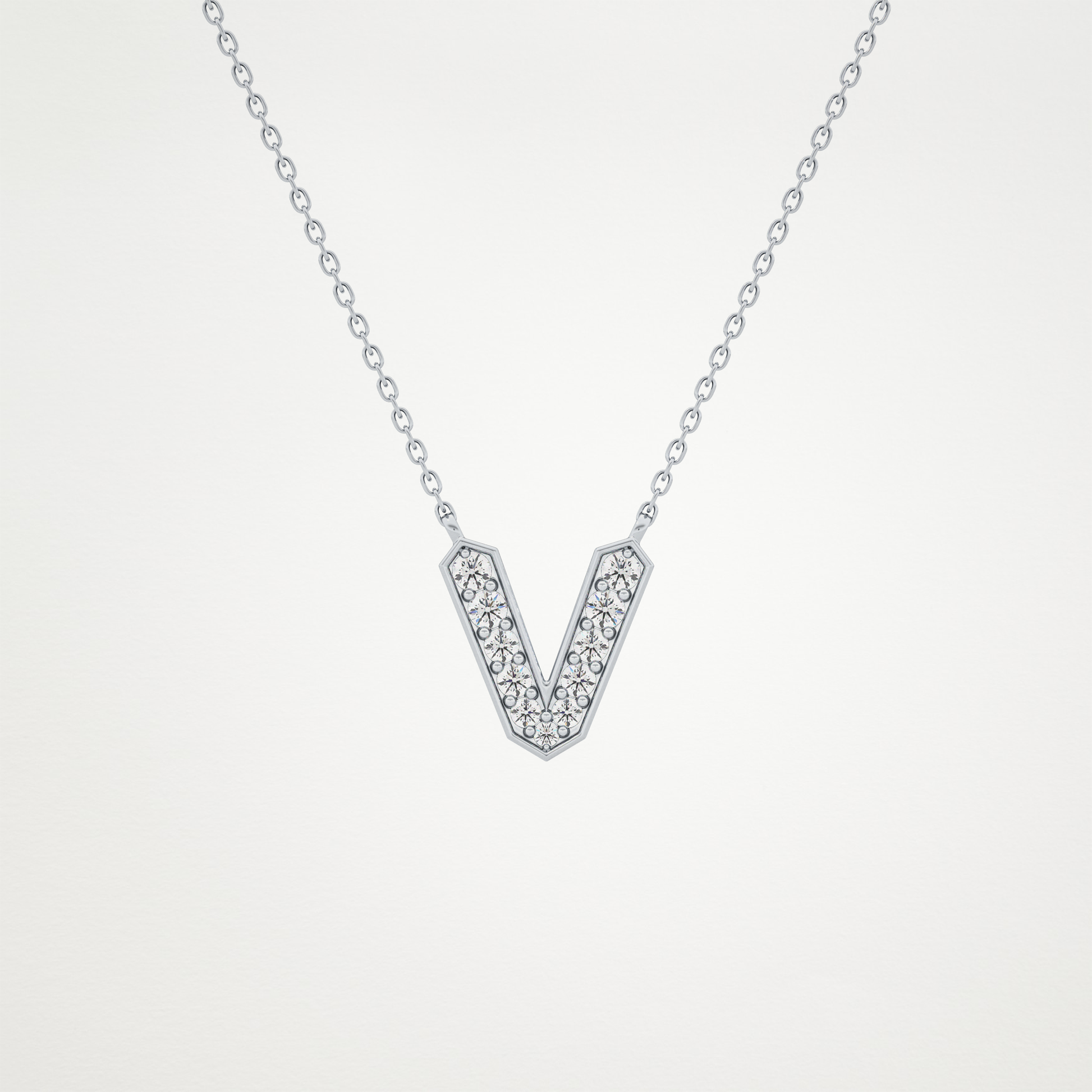 0.178 TCW Round Lab Grown Diamond V Initial Pendant Necklace