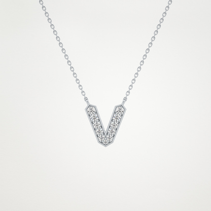 0.178 TCW Round Lab Grown Diamond V Initial Pendant Necklace