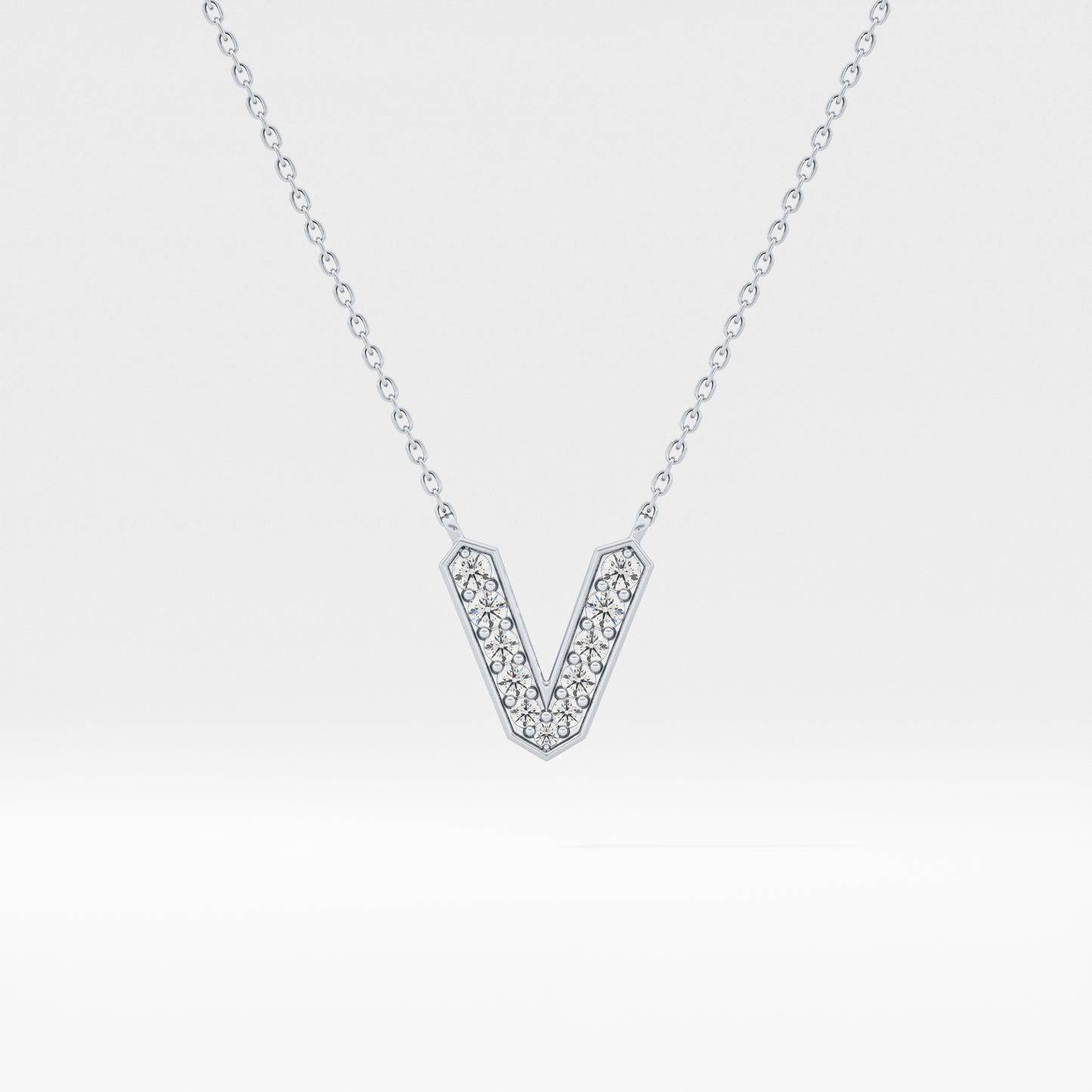 0.178 TCW Round Lab Grown Diamond V Initial Pendant Necklace