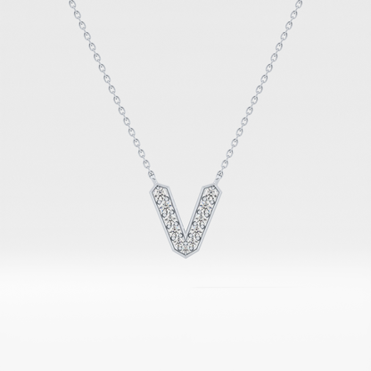 0.178 TCW Round Lab Grown Diamond V Initial Pendant Necklace