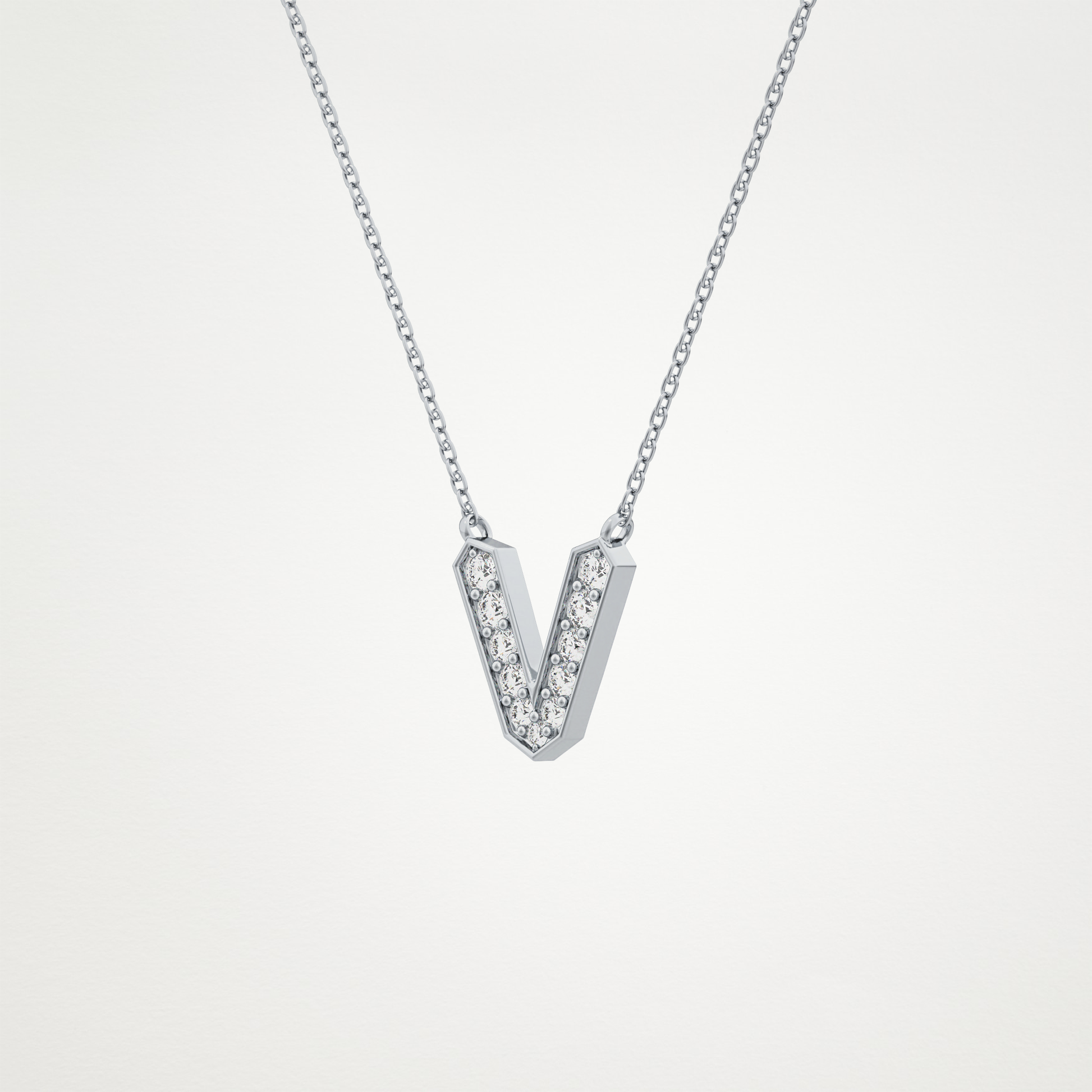 0.178 TCW Round Lab Grown Diamond V Initial Pendant Necklace