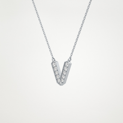 0.178 TCW Round Lab Grown Diamond V Initial Pendant Necklace