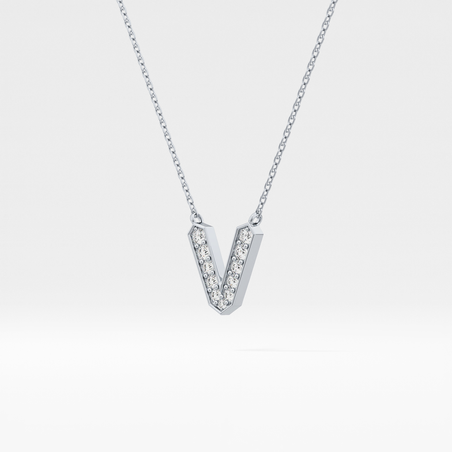 0.178 TCW Round Lab Grown Diamond V Initial Pendant Necklace