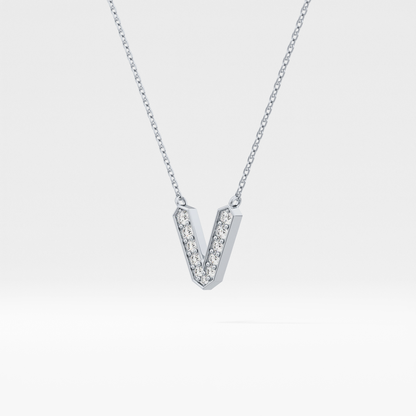 0.178 TCW Round Lab Grown Diamond V Initial Pendant Necklace