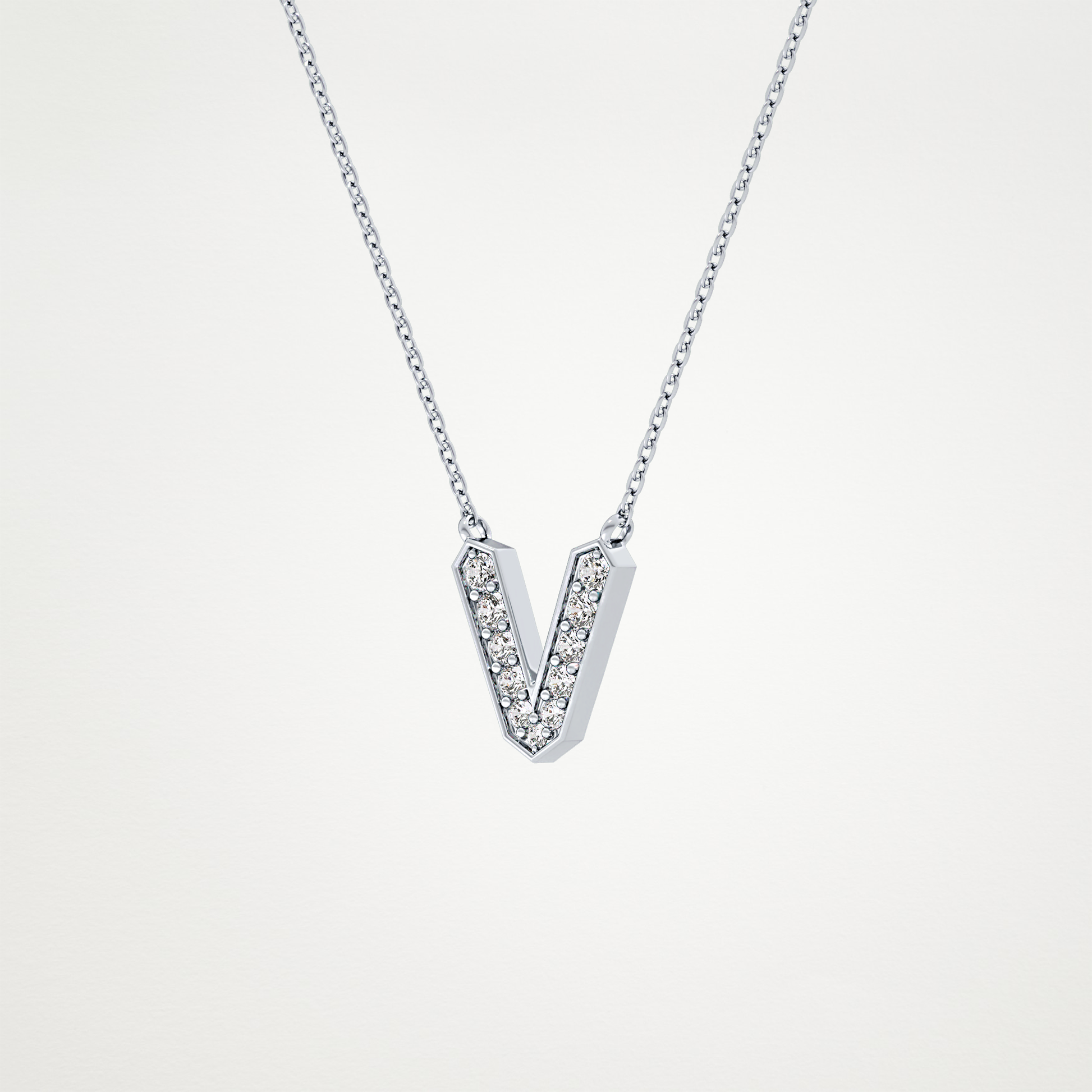 0.178 TCW Round Lab Grown Diamond V Initial Pendant Necklace