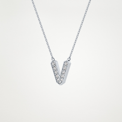 0.178 TCW Round Lab Grown Diamond V Initial Pendant Necklace