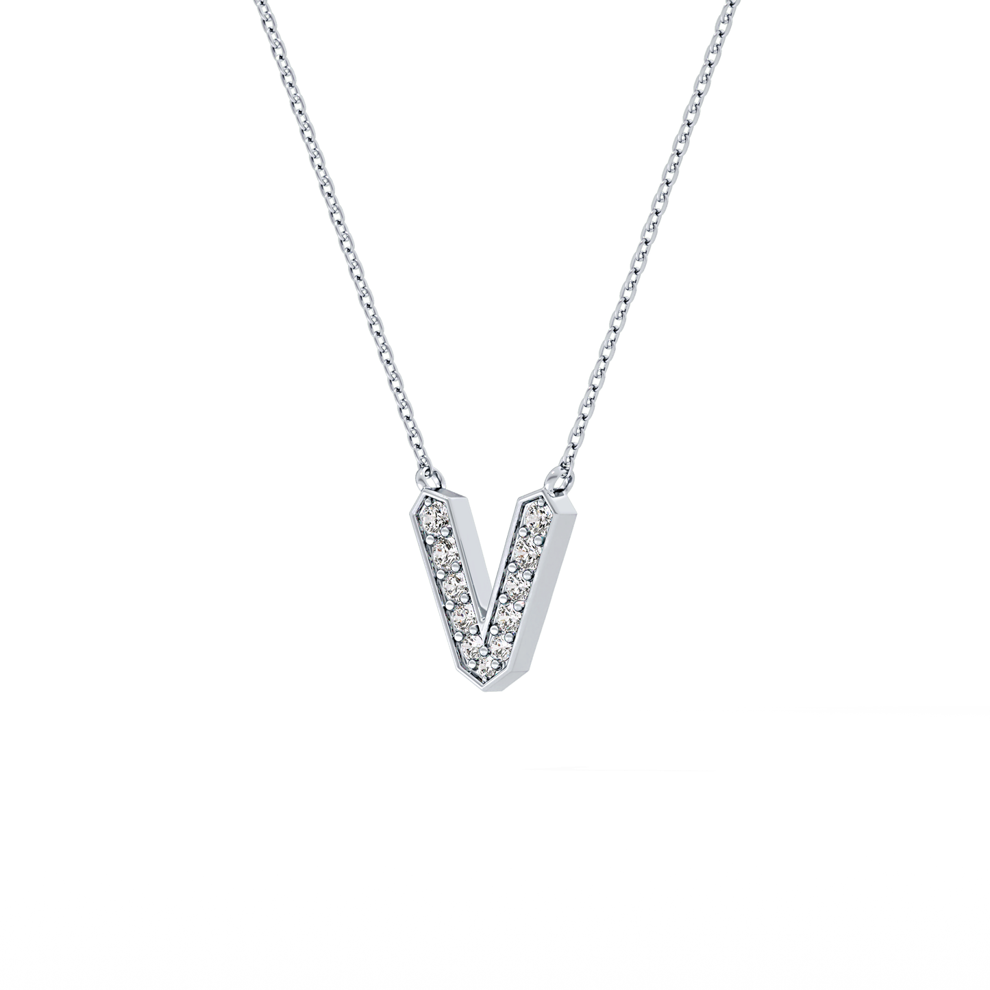 0.178 TCW Round Lab Grown Diamond V Initial Pendant Necklace