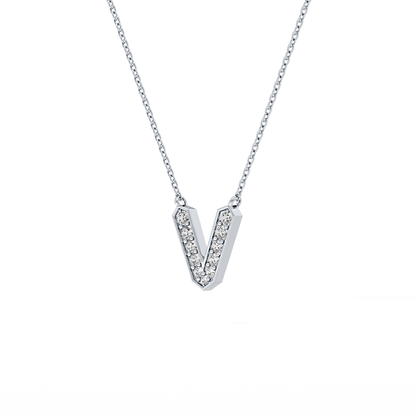 0.178 TCW Round Lab Grown Diamond V Initial Pendant Necklace