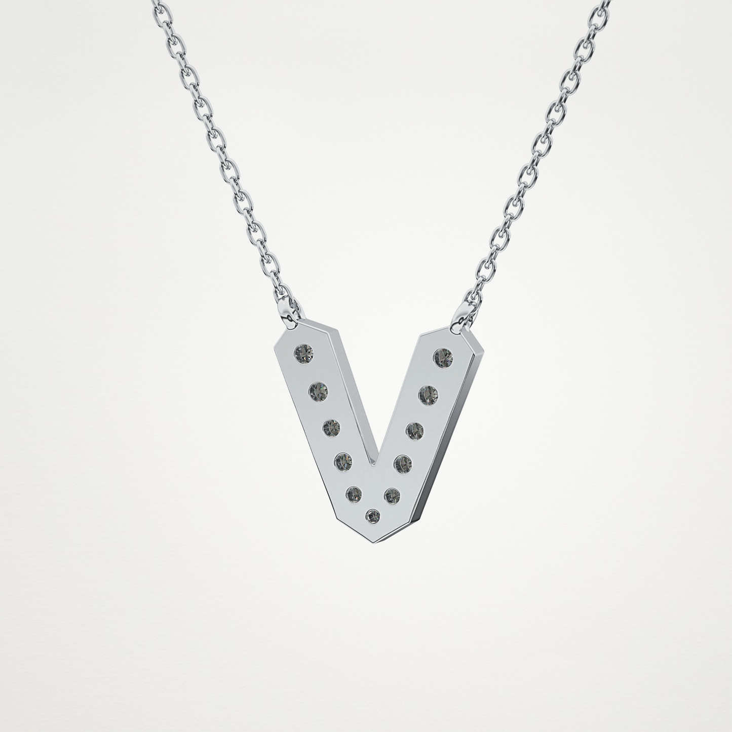 0.178 TCW Round Lab Grown Diamond V Initial Pendant Necklace