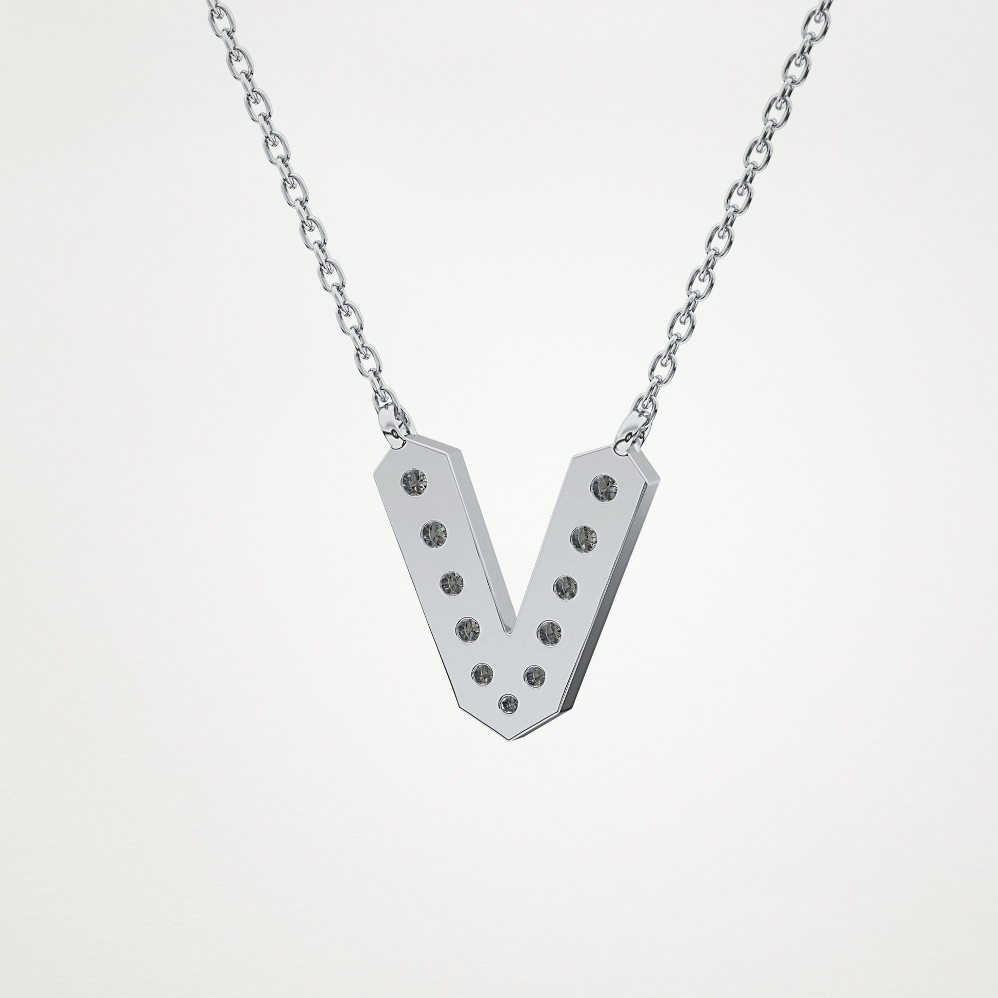 0.178 TCW Round Lab Grown Diamond V Initial Pendant Necklace