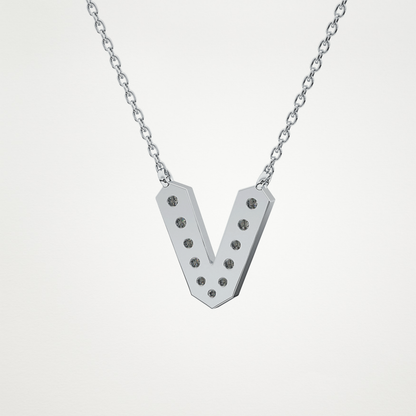 0.178 TCW Round Lab Grown Diamond V Initial Pendant Necklace