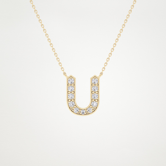 0.26 TCW Round Lab Grown Diamond U Initial Pendant Necklace