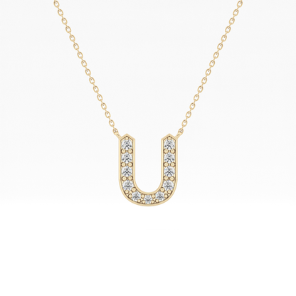 0.26 TCW Round Lab Grown Diamond U Initial Pendant Necklace