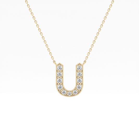 0.26 TCW Round Lab Grown Diamond U Initial Pendant Necklace