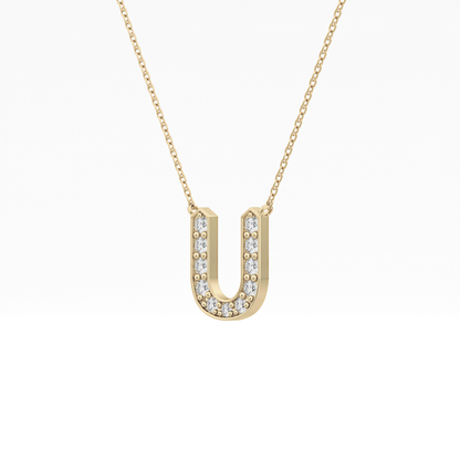 0.26 TCW Round Lab Grown Diamond U Initial Pendant Necklace