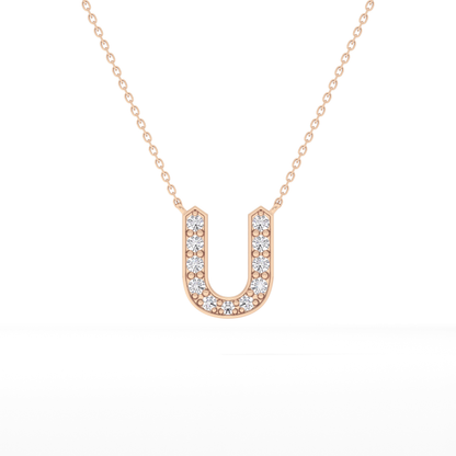 0.26 TCW Round Lab Grown Diamond U Initial Pendant Necklace