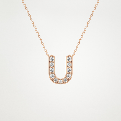 0.26 TCW Round Lab Grown Diamond U Initial Pendant Necklace