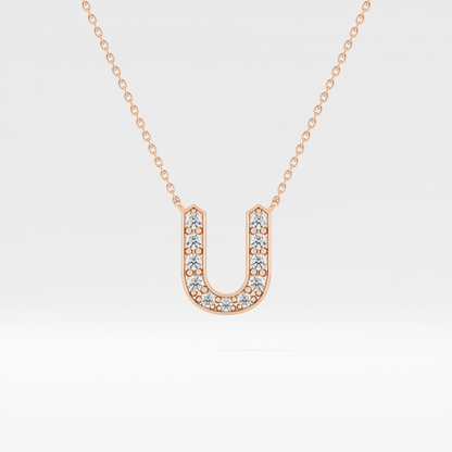 0.26 TCW Round Lab Grown Diamond U Initial Pendant Necklace