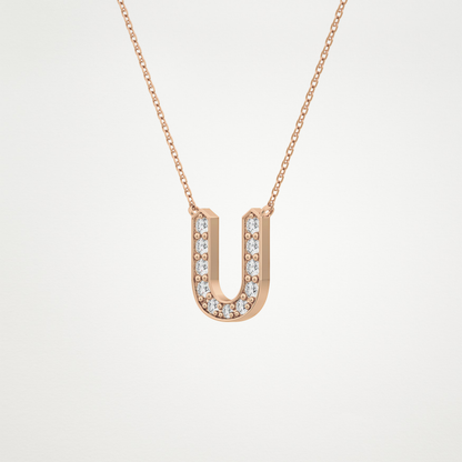 0.26 TCW Round Lab Grown Diamond U Initial Pendant Necklace