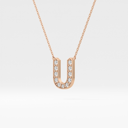 0.26 TCW Round Lab Grown Diamond U Initial Pendant Necklace