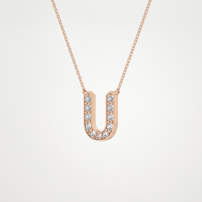 0.26 TCW Round Lab Grown Diamond U Initial Pendant Necklace