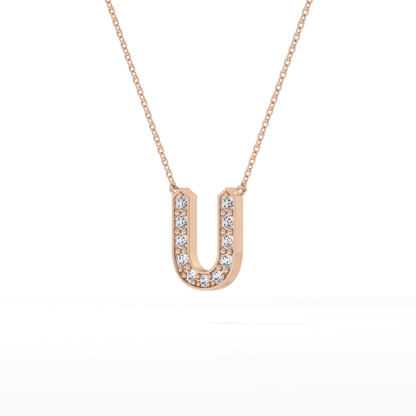 0.26 TCW Round Lab Grown Diamond U Initial Pendant Necklace
