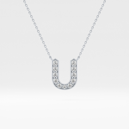 0.26 TCW Round Lab Grown Diamond U Initial Pendant Necklace