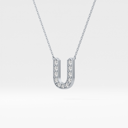 0.26 TCW Round Lab Grown Diamond U Initial Pendant Necklace